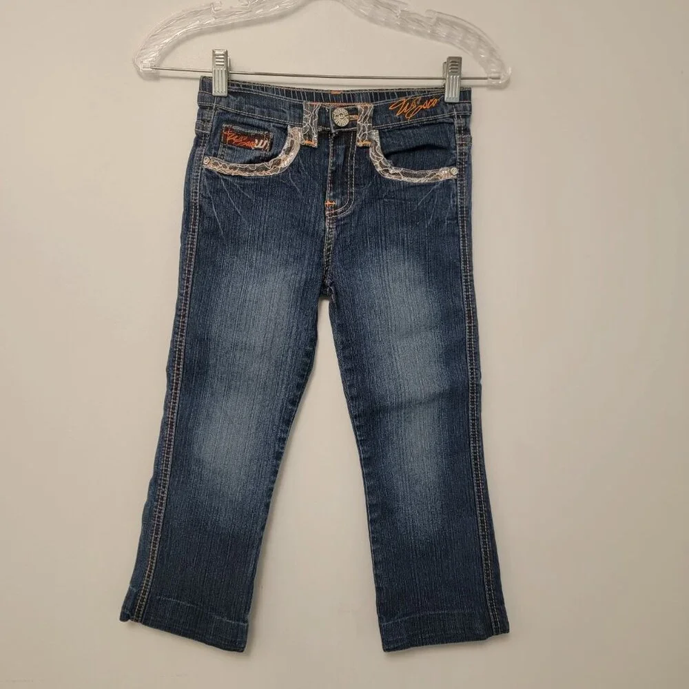 Willie Esco Jeans Girls Sz 6X Hip Hop Y2K Street Dark‎ Wash Denim Embellished